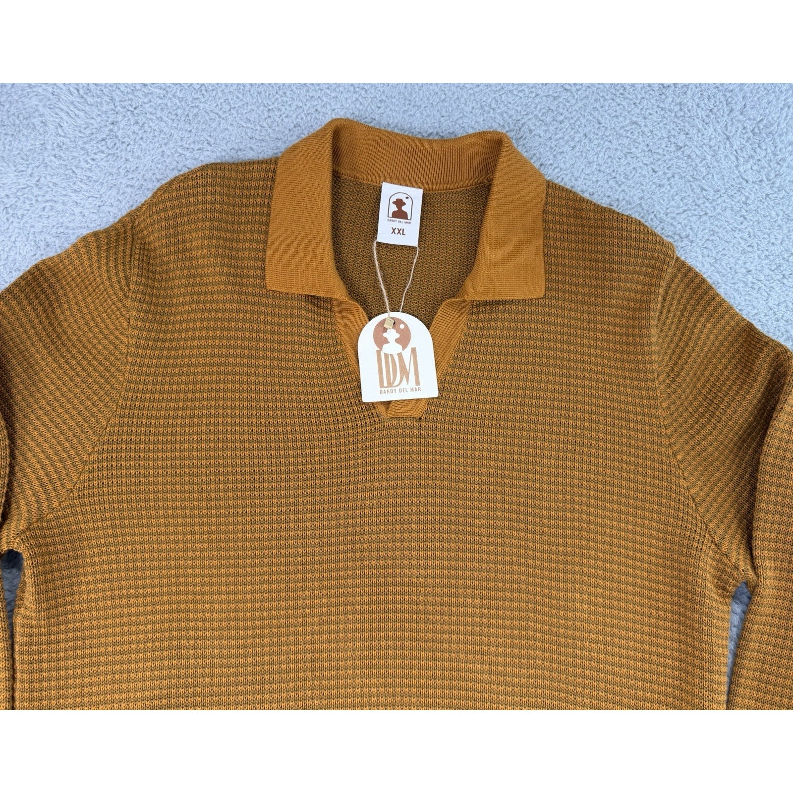 Dandy Del Mar Polo Men’s 2xl The Sebastian Knit Long Sleeve Polo Burnt Sienna — image 2 of 8